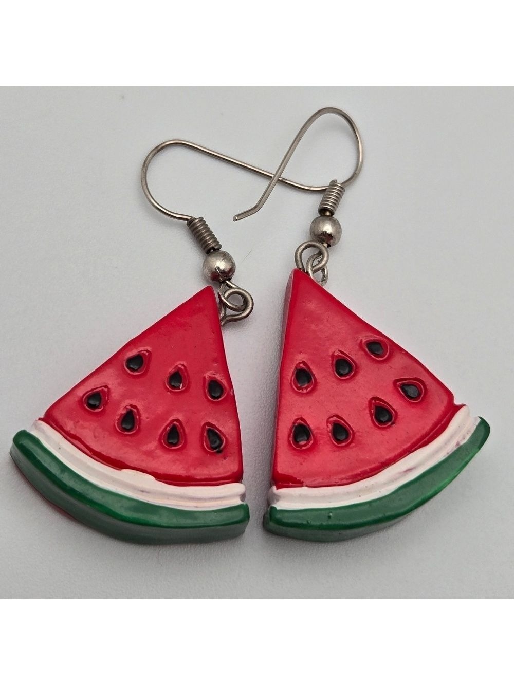 ✨2/$10✨ Handpainted Wood Watermelon Slice Dangle Earrings 2" Cute